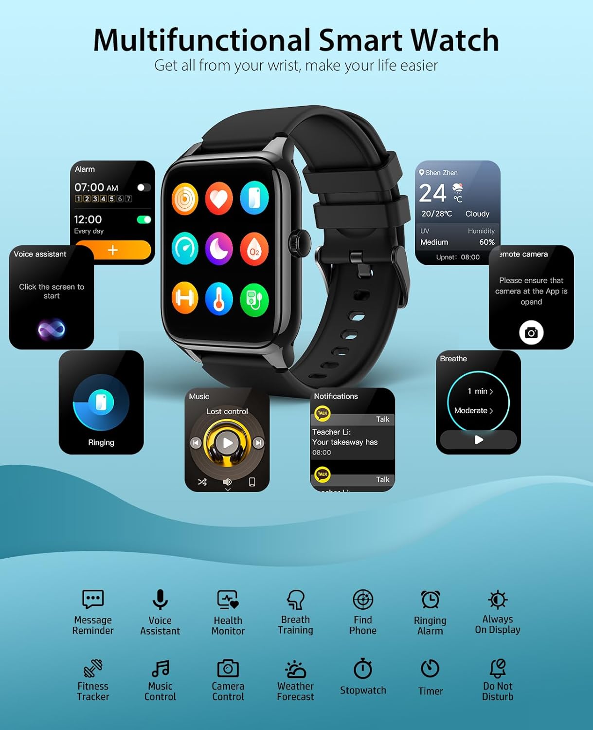EGQINR Smart Watch, 1.78" AMOLED 368 * 448 HD Screen, 69 Sports Modes Fitness Tracker with Heart Rate, Blood Oxygen, Sleep, IP68 Waterproof Smartwatch with Bluetooth Call for Android iOS - Image 6