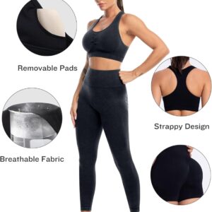 SALSPOR 3 Piece Workout Sets for Women Butt Lifting Leggings with High Impact Sports Bra Gym Shorts