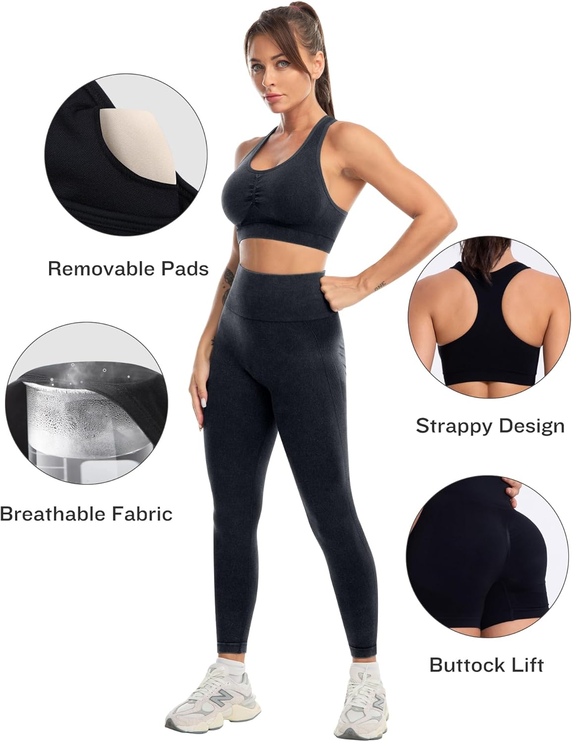 SALSPOR 3 Piece Workout Sets for Women Butt Lifting Leggings with High Impact Sports Bra Gym Shorts - Image 2