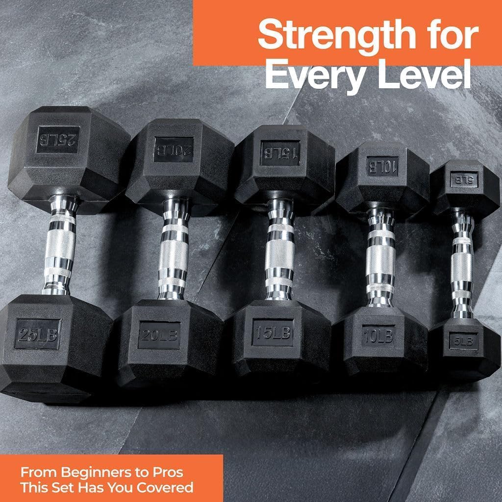 Weights Dumbbells Set with Rack - 150 lb Rubber-Coated Dumbbells for Easy Grip | Durable Carbon for Strength Training | Essential Workout Equipment for All Fitness Levels - Image 5
