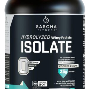 SASCHA FITNESS Hydrolyzed Whey Protein Isolate,100% Grass-Fed (2 Pounds, Cookies & Cream)