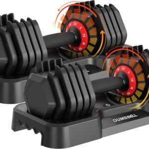 Adjustable Dumbbell Set of 2, 25LBS Pair Free Weights Dumbbells Set, Fast Adjust Dumbbell Weight Set with Anti-Slip Handle and Tray for Home Gym Strength Training Equipment