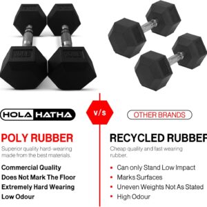 HolaHatha Iron Hexagonal Cast Exercise Dumbbell Free Weight with Contoured Textured Grip for Home Gym Exercise and Strength Training