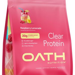 Oath Nutrition Clear Whey Isolate Protein Powder, Raspberry Lemonade, 20g Complete Protein per Serving, No Added Sugar, Grass-Fed, 18 Servings