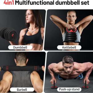 Adjustable Dumbbell, 20/30/40/60/80lbs Dumbbells Set, 4-in-1 Free Weights for Women/Men Workout Equipment Used as Barbell/Kettlebells/Push up Stand for Home Gym