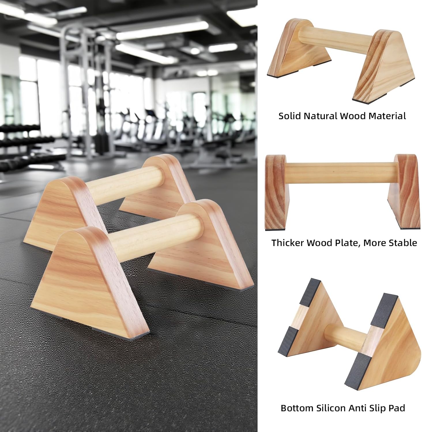 BESTWEI 1 Pair Wood Parallettes Bars Pushup Handles for Men - Calisthenics Equipment Push Up Bars, Gymnastics Handstand Training Planche Bar, Handstand Blocks - Image 3