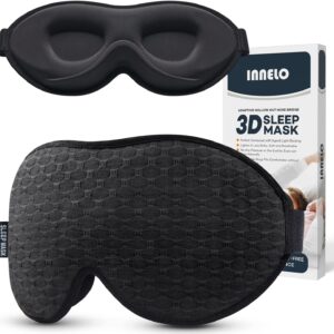 INNELO Sleep Mask for Side Sleeper, Eye Mask Sleeping Women Men, 100% Light Blocking 3D Contoured Cup Sleeping Mask Soft No Eye Pressure Cover Blindfold Night Shade for Travel Nap Yoga, Black
