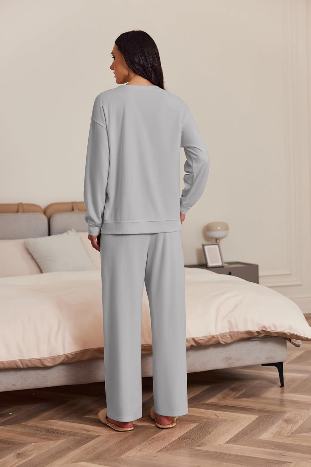 Ekouaer Womens Tracksuits 2 Piece Long Sleeve Outfits Micro Fleece Sweatsuit Sets Wide Leg Sweatpants - Image 3
