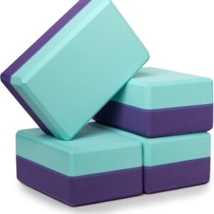 Sunshine Yoga 4″ Striped Yoga Block, 4 Pack Bulk EVA Foam Yoga Blocks, Firm and Supportive Yoga Brick, Balance Foam for Stretching, Pilates, and Workout, 4″ x 6″ x 9″