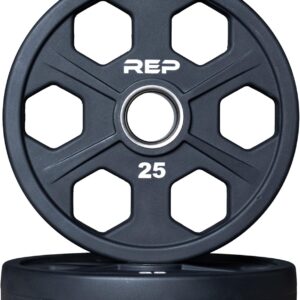 REP Fitness Urethane Coated Tri-Grip Olympic Barbell Weights – Sold in Pairs