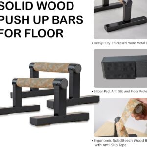 T Shape Floor Stand Wood Push Up Handle Bars for Men, Strength Training Pushup Stands Parallettes Bars with Sturdy Metal Bracket for Calisthenics, Fitness, Gymnastics, Workouts, Calistenia