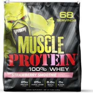 COLOSSAL LABS Muscle Protein Whey Powder [5 lbs/Pack of 1]– Cold Filtered, 25g Pure Protein, 6.6g BCAAs (Packaging May Vary) (5LB, Strawberry)