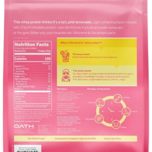 Oath Nutrition Clear Whey Isolate Protein Powder, Raspberry Lemonade, 20g Complete Protein per Serving, No Added Sugar, Grass-Fed, 18 Servings