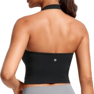 CRZ YOGA Butterluxe Halter Crop Tank Tops for Women – Open Back Padded Longline Sports Bras Workout Gym