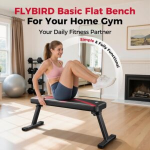 FLYBIRD Flat Bench, Foldable Flat Weight Bench Easy Assembly for Strength Training Bench Press, 600/1000 LBS 2 Versions
