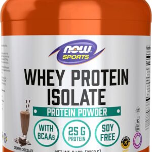NOW Foods Sports Nutrition, Whey Protein Isolate, 25 G With BCAAs, Creamy Chocolate Powder, 5-Pound