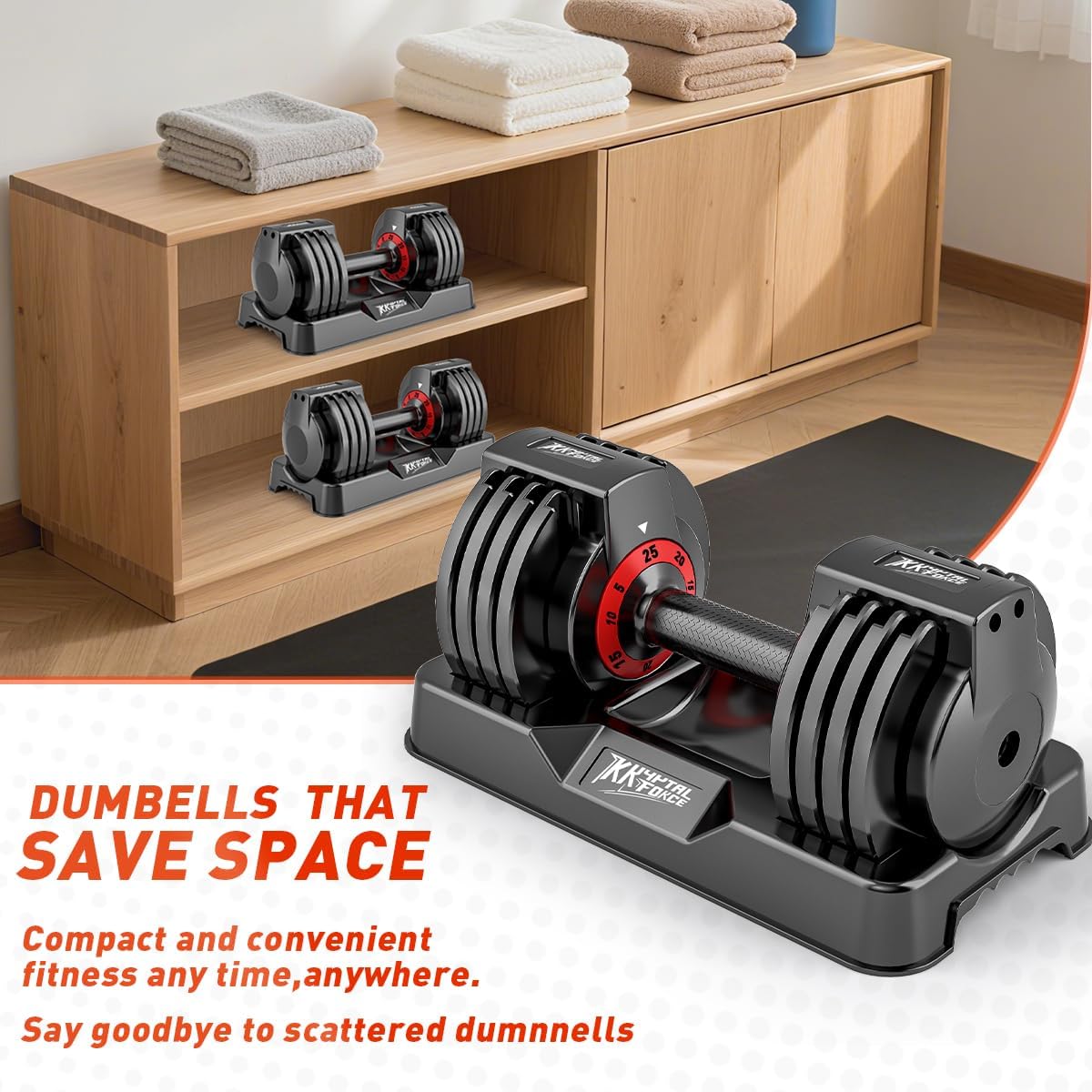 25/55lbs Adjustable Dumbbells Set, Dumbbells with Anti-Slip Metal Handle for Exercise & Fitness Fast Adjust Weight for Full Body Workout Fitness - Image 4
