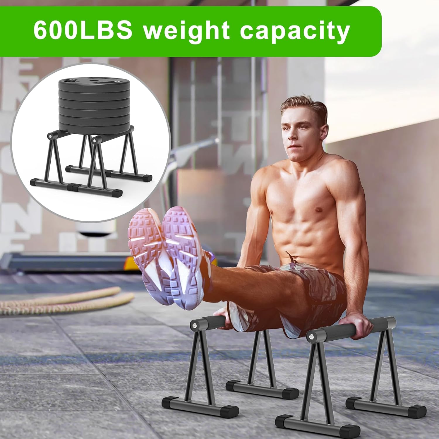 Dolibest Push Up Bar, 12'' High Parallettes Bars with 8 Rubber Feet & Comfortable Handle, Dip Bars with Stable Triangle Base for Calisthenics, Handstand, Gym & Home Exercise, Easy Assembly (600LB) - Image 6