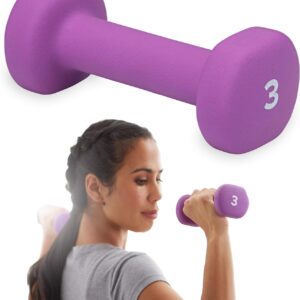 Gaiam Dumbbell Hand Weight (Sold in Singles) – Neoprene Coated Exercise & Fitness Dumbbell for Home Gym Workouts and Strength Training – Free Weights for Women and Men (3lb, Purple)