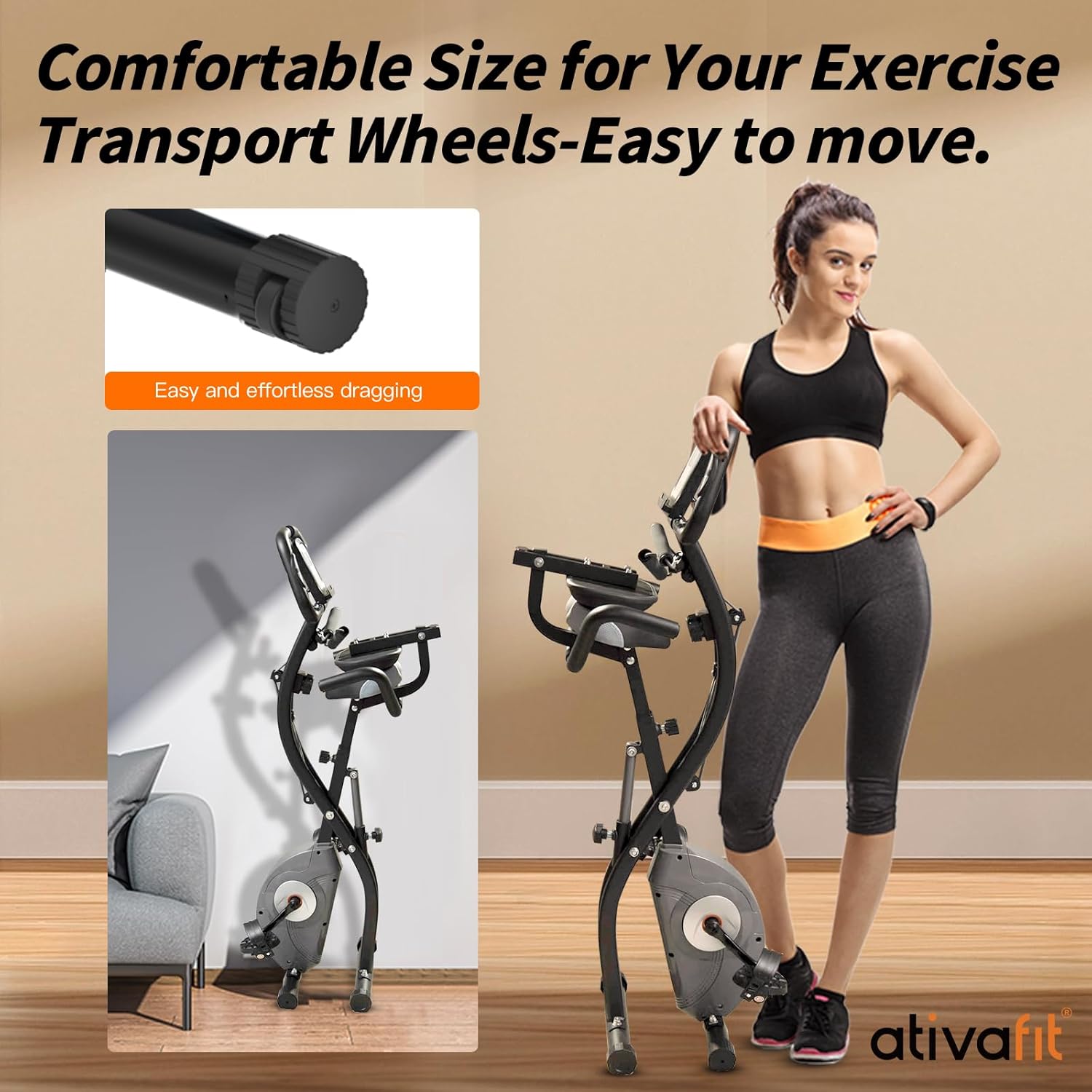 ATIVAFIT Exercise Bike Foldable Fitness Indoor Cycling Bike Magnetic 3 in 1 Upright Recumbent Exercise Bike with Resistance Bands for Home Workout - Image 8