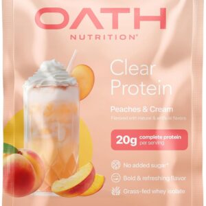 Oath Nutrition Clear Whey Isolate Protein Powder, Peaches & Cream, 20g Complete Protein per Serving, No Added Sugar, Grass-Fed, Single Serving (6 Count)