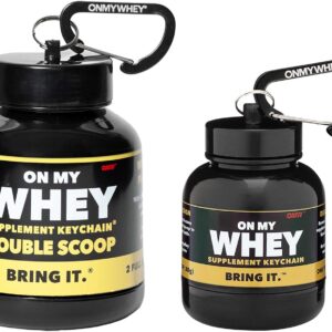 ONMYWHEY Protein Powder Container To Go – Travel Water Bottle Funnel For Mixes, Portable Pre Workout Supplement Containers & Dispenser Funnels, Mini Preworkout Supplements Holder Keychain Bottles