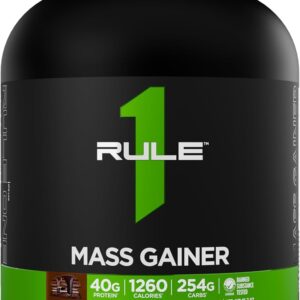 Rule1 Mass Gainer – High-Calorie Weight Gain Formula with 1,220+ Calories, 250g+ Complex Carb Blend, 40g All-Whey Protein Per Serving (8 Servings, Chocolate Fudge)