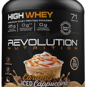 Revolution Nutrition, High Whey, Protein Powder 6LB, Whey Isolate, Gluten Free, Lean Muscle Mass for Men & Women, 25g of Protein Per Scoop, 2.7kg, 73 Servings (Caramel Iced Cappuccino, 6 Pound)