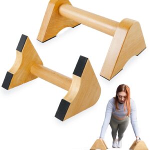 1 Pair Non-Slip Wood Push Up Bars, Strength Training Wooden Parallettes Bar Push Up Handles, Calisthenics Equipment for Home Floor Workout