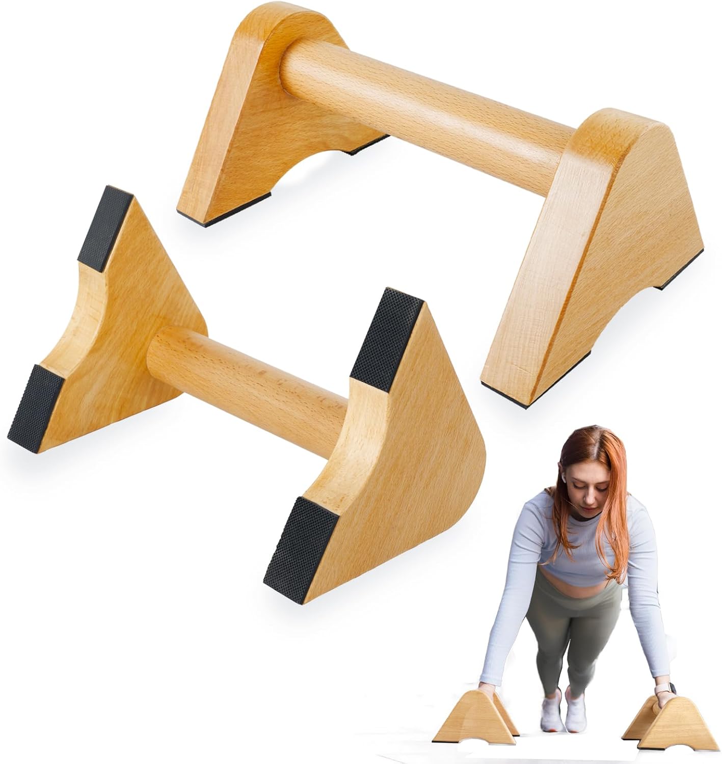 1 Pair Non-Slip Wood Push Up Bars, Strength Training Wooden Parallettes Bar Push Up Handles, Calisthenics Equipment for Home Floor Workout