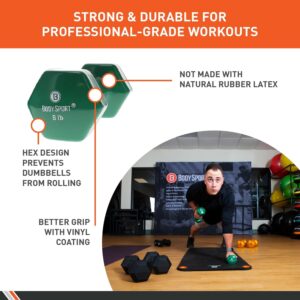 Body Sport Vinyl Coated Dumbbell Hand Weight – Exercise & Fitness Dumbbell for Home Gym Equipment Workouts – Strength Training for Men & Women