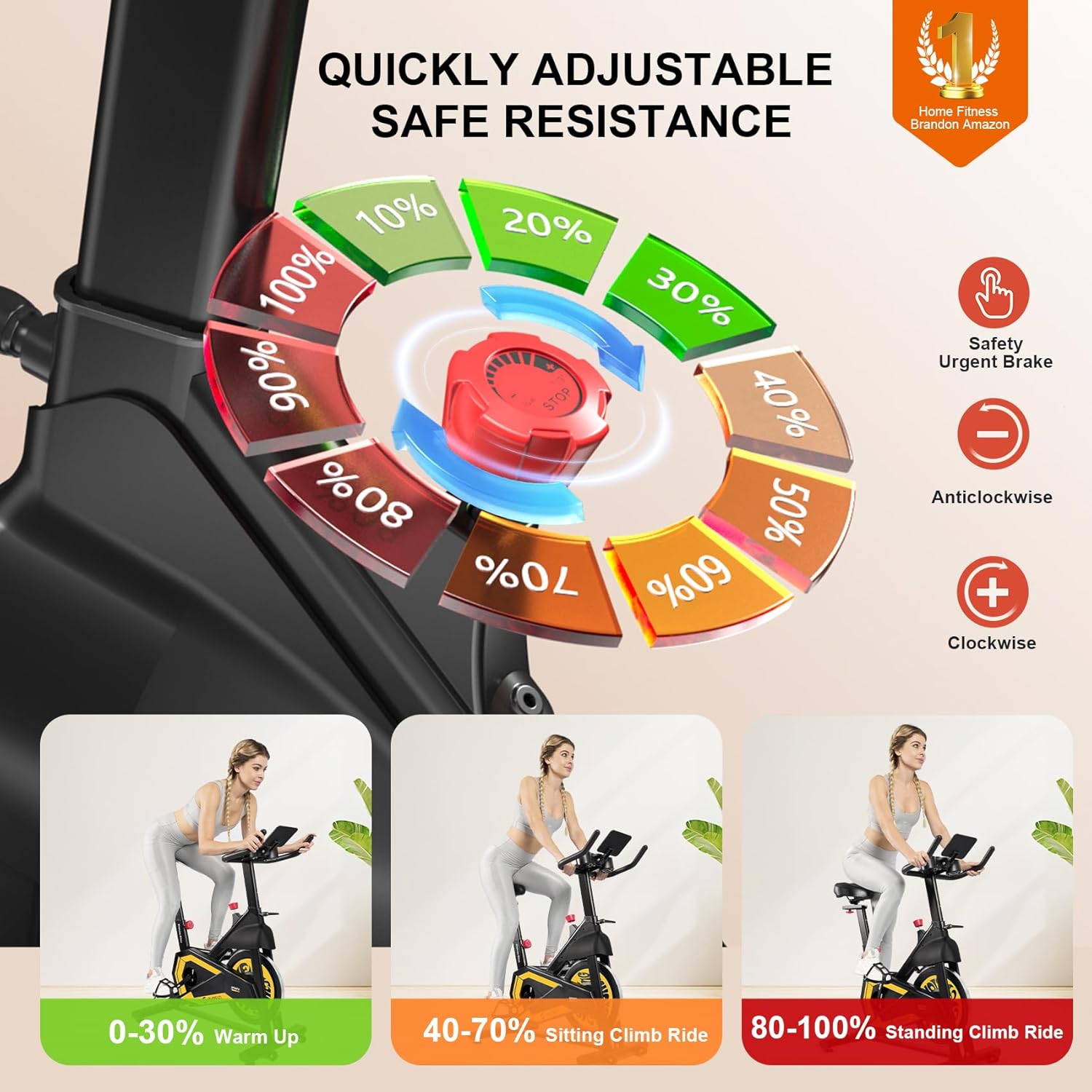 Exercise Bikes for Home,Indoor Cycling Bike with Adjustable Magnetic,Brake Pad Resistance Silent Belt Drive,330lbs Weight Capacity &Upgraded Version Seat for Home Cardio&Weight Loss - Image 6