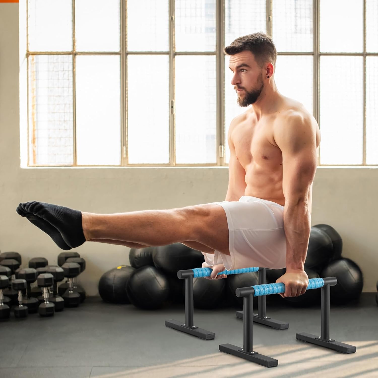 Strength Training Parallettes I-Sit Push Up Bars, Pushup Handles Calisthenics Equipment for Home Workout, Anti-slip Gymnastics Bars, Handstand & Dip Bar for Outdoor Exercise - Image 6
