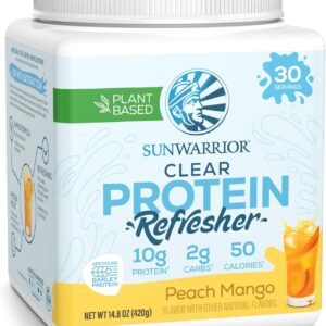 Sunwarrior Clear Protein Powder Plant-Based Water Mix, Vegan and Refreshing Protein and Hydration Supplement 10g Per Serving Peach Mango Flavored 420g Tub 30 Servings