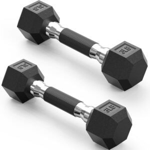 PAPABABE Hex Dumbbell Set with Rubber Grip 2.5-125lb, Odorless Rubber Coated Weight Fixed Dumbbells Set of 2, Weights for Women at Home, Hand Weights for Home Gym & Strength Training,Pesas Para Ejercicios