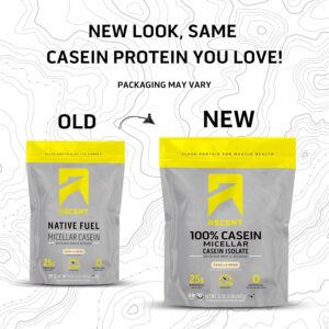 Ascent Casein Protein Powder – 25g Micellar Casein Powder with Zero Artificial Flavors & Sweeteners, Gluten-Free, No Added Sugar, 4.9g BCAA, 2.2g Leucine – Vanilla Bean, 2 Pounds