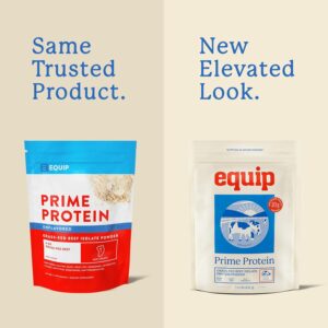 Equip Foods Prime Protein Powder | Clean, Grass Fed Beef Protein Powder | Carnivore Protein Isolate | Paleo, Keto Friendly | Gluten & Dairy Free | Helps Build & Repair Tissue | 30 Servings, Unflavored