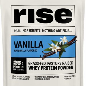 Rise Grass-Fed Whey Protein Powder – Vanilla | 25g Protein No Artificial Flavors, Colors, or Preservatives – Sugar Free, Gluten-Free, Soy Free (2.3 lbs)
