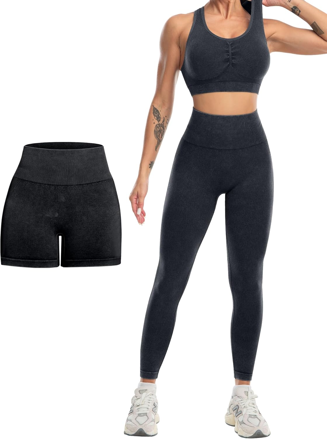 SALSPOR 3 Piece Workout Sets for Women Butt Lifting Leggings with High Impact Sports Bra Gym Shorts - Image 5