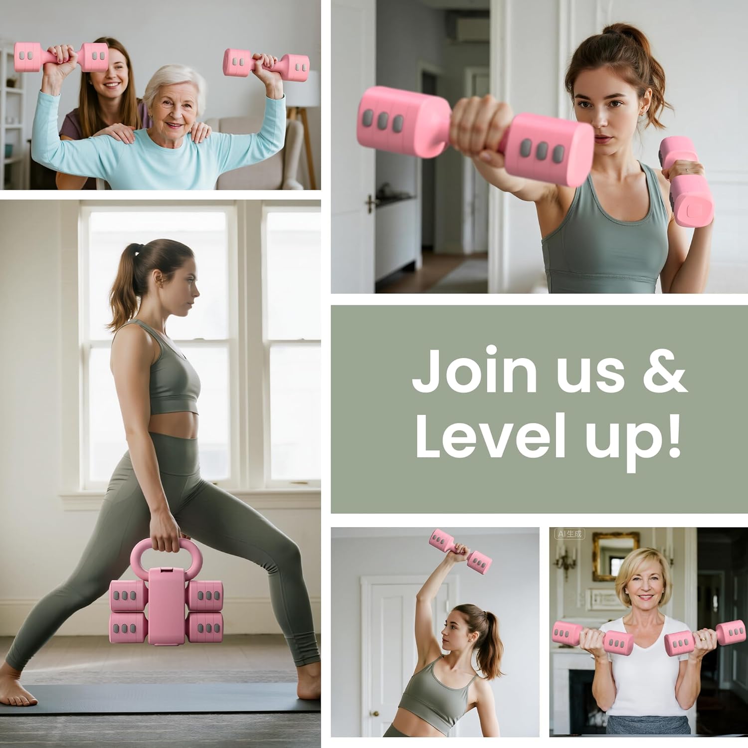2-in-1 Adjustable Dumbbell Set for Women - 4 Levels (2.2lbs to 12.1lbs) - Home Gym Weights for Women at Home - Fitness Dumbbells - Image 6