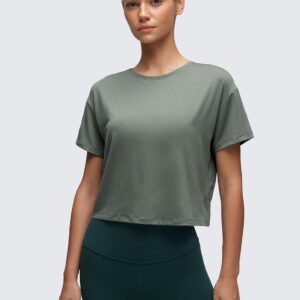 CRZ YOGA Open Back Short Sleeve Crop Top for Women Loose Athletic Yoga Workout Shirts Casual Cropped T-Shirts