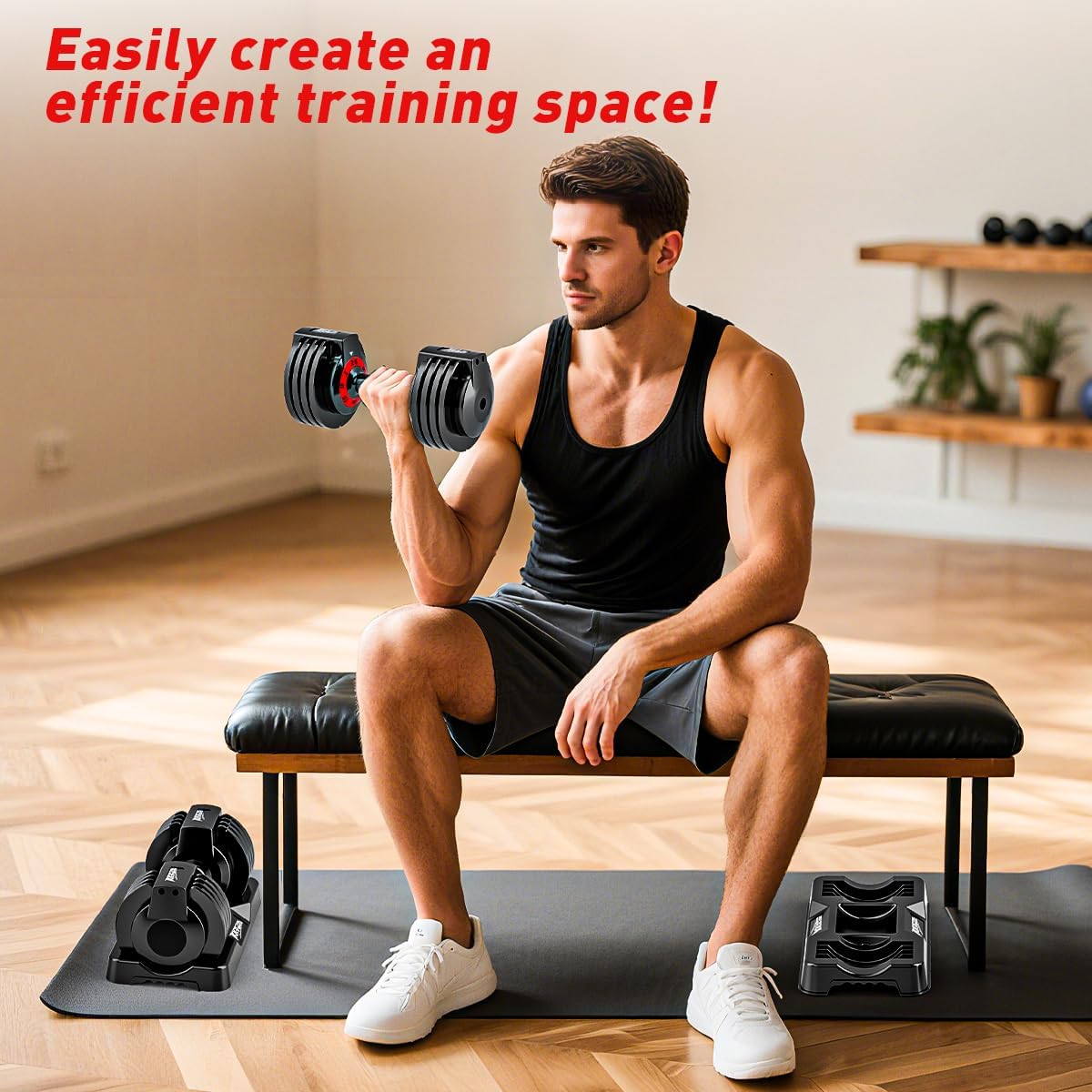 25/55lbs Adjustable Dumbbells Set, Dumbbells with Anti-Slip Metal Handle for Exercise & Fitness Fast Adjust Weight for Full Body Workout Fitness - Image 2