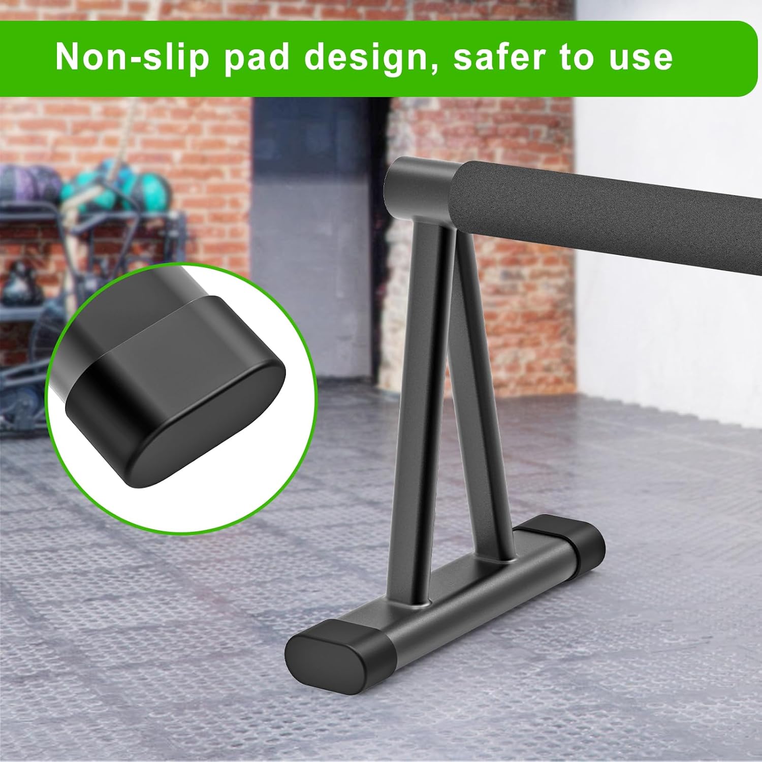 Dolibest Push Up Bar, 12'' High Parallettes Bars with 8 Rubber Feet & Comfortable Handle, Dip Bars with Stable Triangle Base for Calisthenics, Handstand, Gym & Home Exercise, Easy Assembly (600LB) - Image 3
