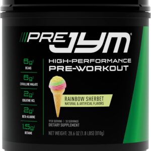 JYM Supplement Science Pre JYM Rainbow Sherbet Pre Workout Powder for Men & Women, BCAAs, Nootropics, Creatine HCI, Citrulline, Beta-Alanine, Betaine, Taurine, Huperzine, 30 Servings