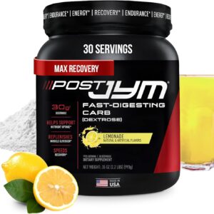 JYM Supplement Science Post JYM Lemonade Carb Fast Digesting Post Workout Recovery Powder Pure Dextrose, Glycogen Replenishment, Athletic Performance, Muscle Growth 30 Servings