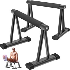 Dolibest Push Up Bar, 12” High Parallettes Bars with 8 Rubber Feet & Comfortable Handle, Dip Bars with Stable Triangle Base for Calisthenics, Handstand, Gym & Home Exercise, Easy Assembly (600LB)