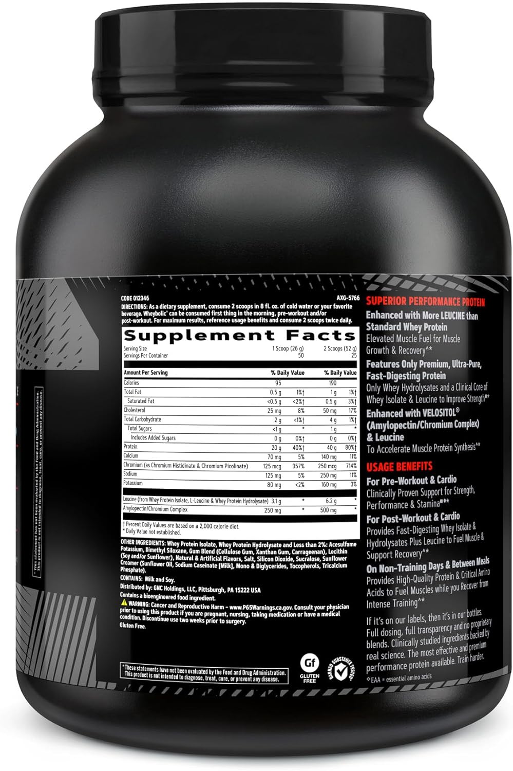 GNC AMP Wheybolic Clinically Proven Protein Powder, 40g Whey Protein, BCAA, Leucine, Increases Muscle Strength, Muscle Building, 3rd Party Tested, Gluten Free, Classic Vanilla, 25 Servings - Image 2