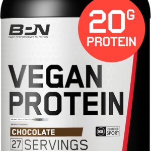 BARE PERFORMANCE NUTRITION Vegan Protein, Plant Based Protein, Pea Protein, Watermelon Protein and Pumpkin Protein, Naturally Sweetened and Flavored (27 Servings, Chocolate)