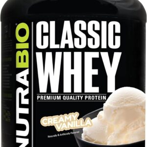 NutraBio Classic Whey Protein Powder- 25G of Protein Per Scoop – Full-Spectrum Amino Acid Profile – No Fillers, Artificial Colors, Preservatives – Low Glycemic Index – Creamy Vanilla, 5 Pounds