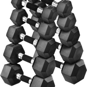 Yes4All Set 150LBS Rubber Grip Encased Hex Dumbbells – Hand Weights With Anti-Slip